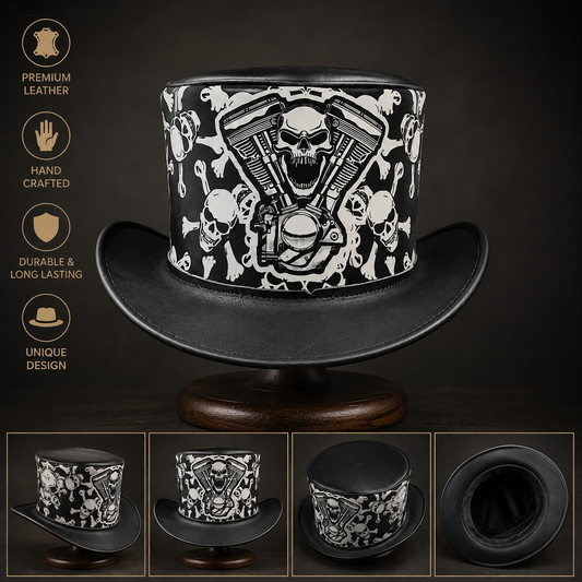 Skull Rider Leather Top Hat