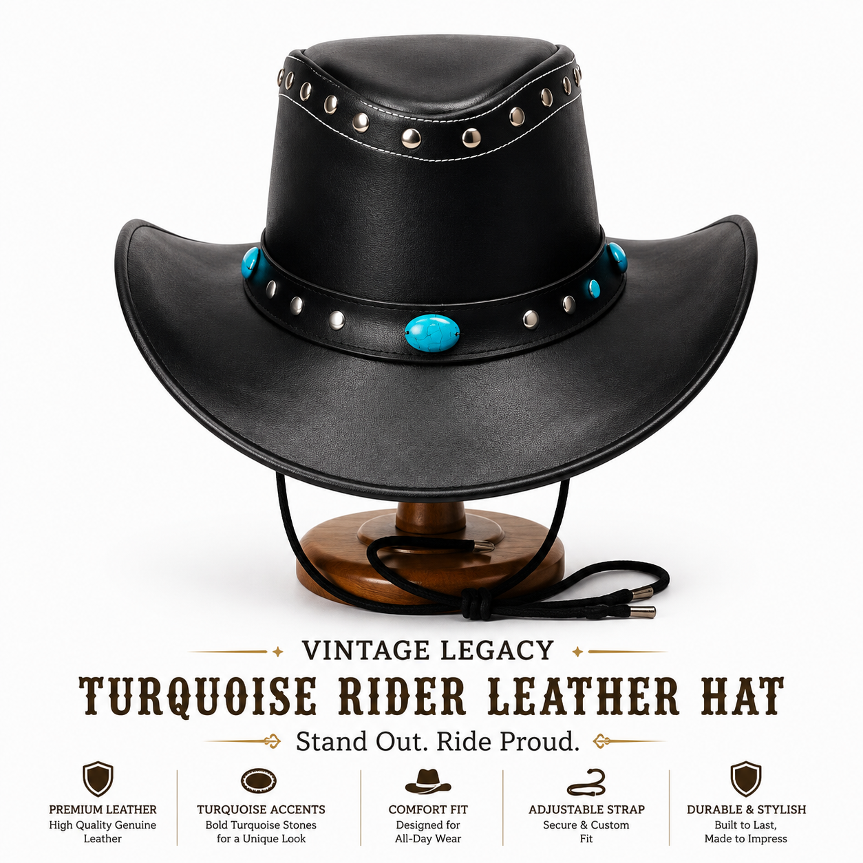 Turquoise Rider Leather Hat