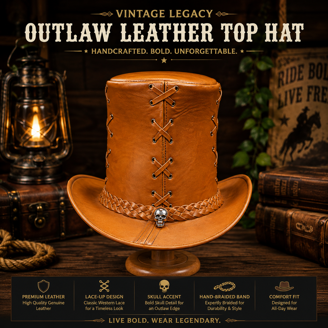 OUTLAW Leather Top Hat