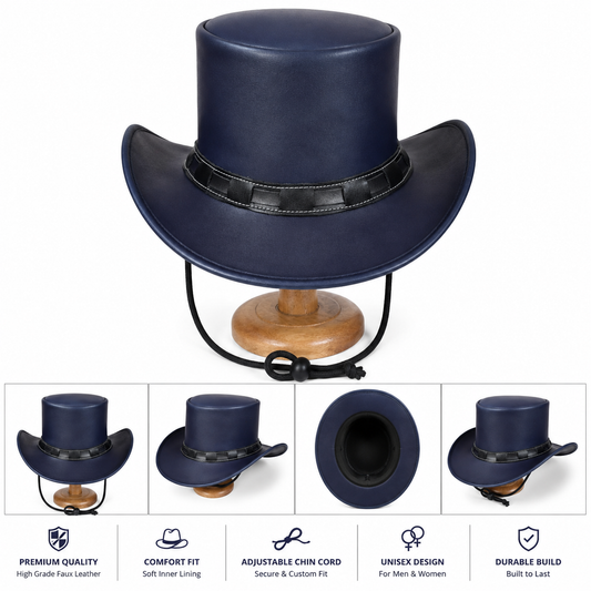 Premium Indigo Leather Hat
