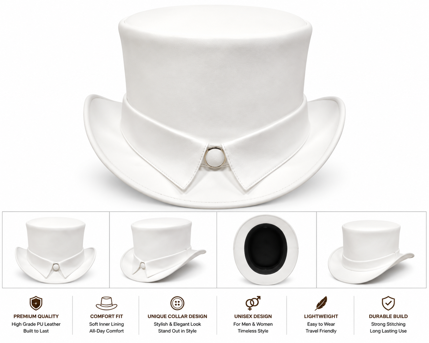 White Leather Top Hat