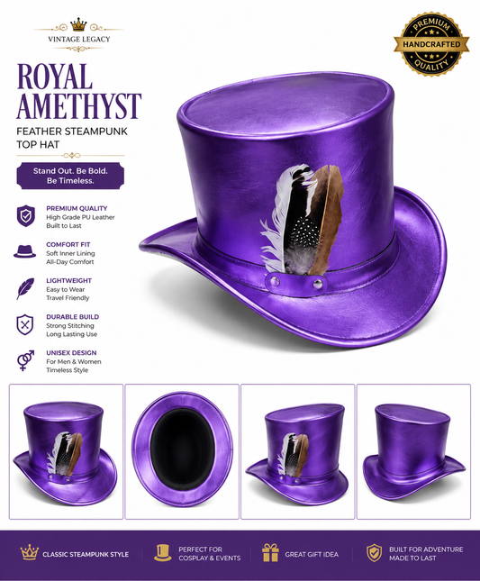 Royal Amethyst Feather Steampunk Top Hat